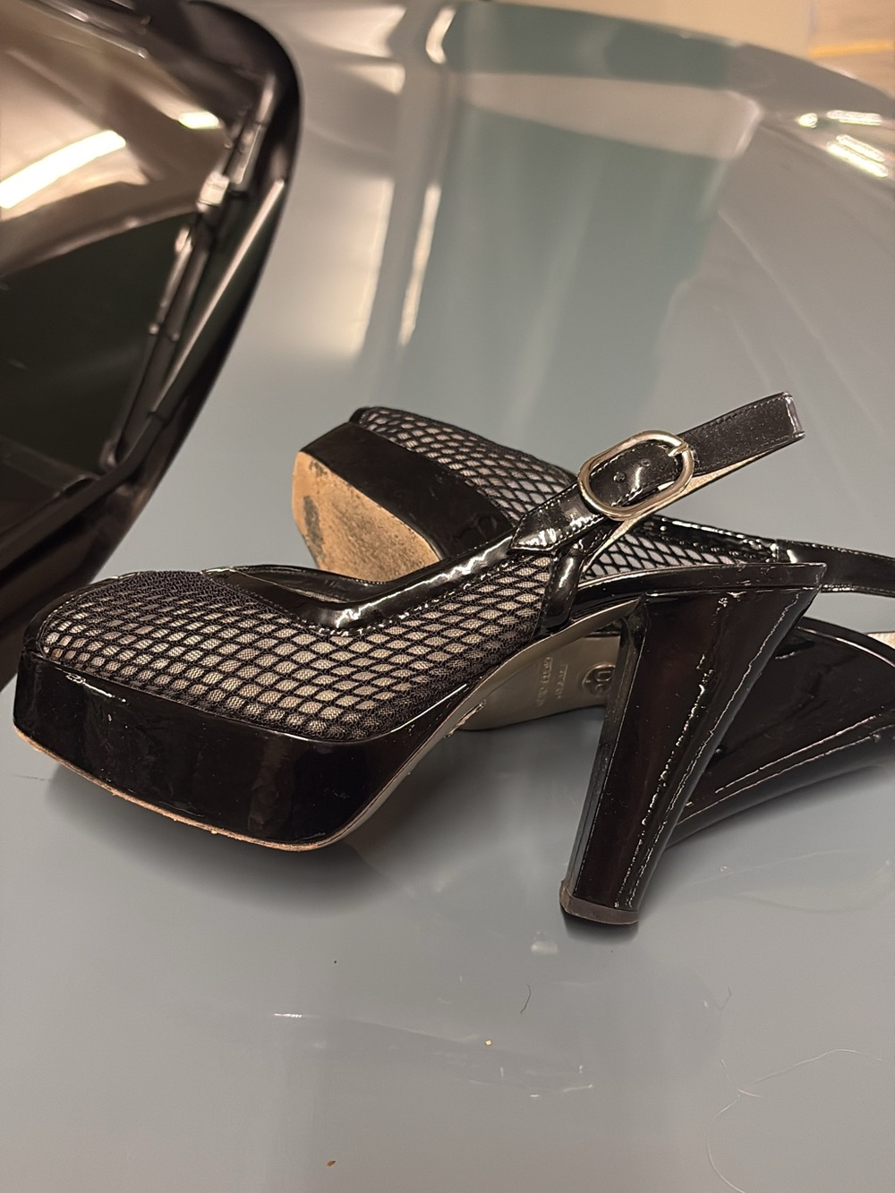 Dolce & Gabbana Black Mesh Slingback Platform Pumps